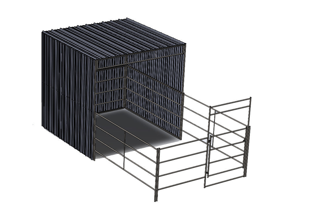 Enclosed 10x20 Stall with 10x10 Shelter (4 Rail)