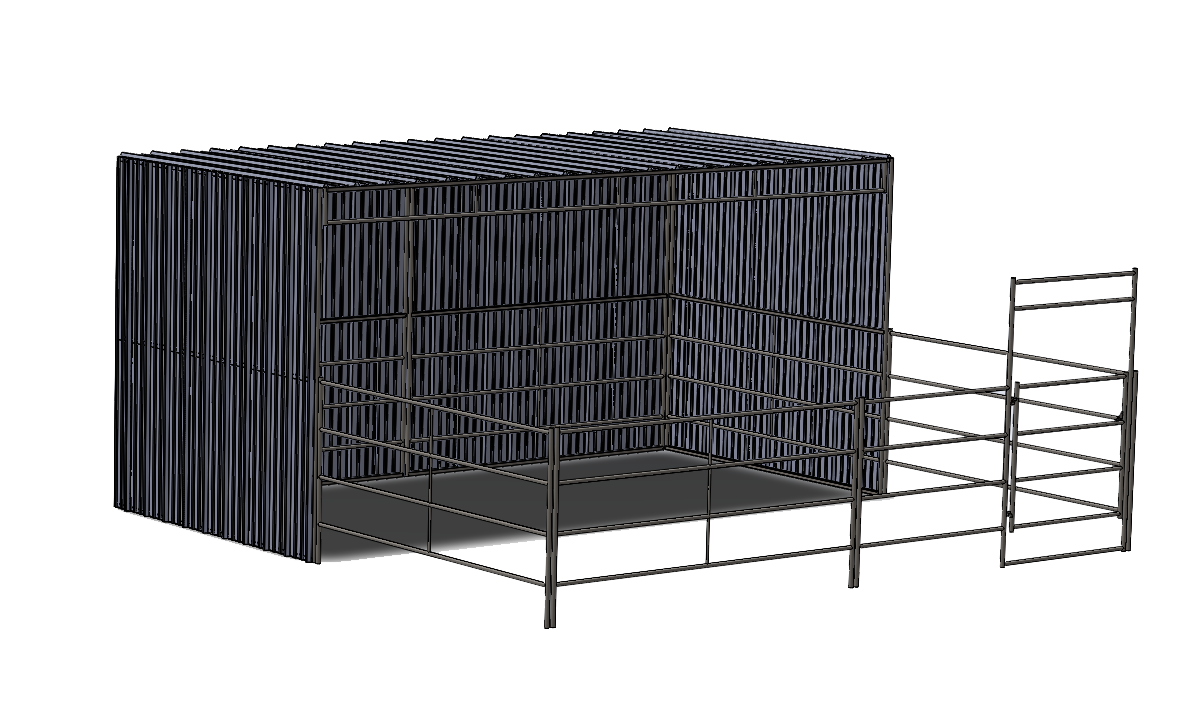 Enclosed 24x24 Stall with 12x24 Shelter (5 Rail)