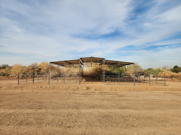 Mare Motel with (4) 12x24 Stalls and 10ft Breezeway 4-Rail