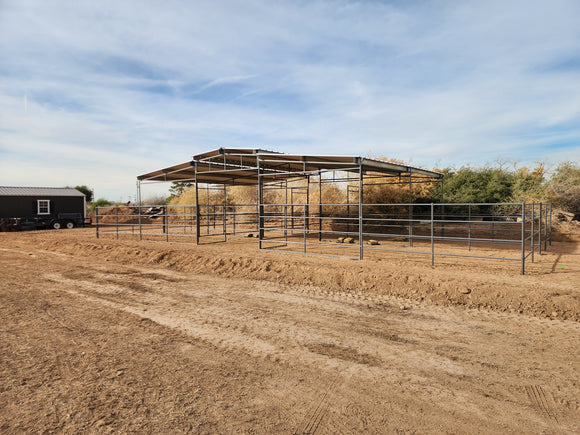 Mare Motel with (4) 12x24 Stalls and 10ft Breezeway 4-Rail