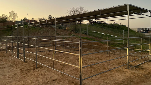 Two 20x20 Stalls Side by Side with Two 10x20 Covers 4-Rail