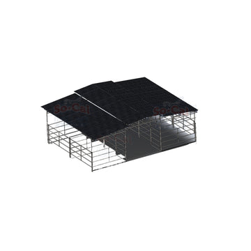 Mare Motel with (4) 12x12 Stalls and 10ft Breezeway 5-Rail (WOOD INSERTABLE PANELS)