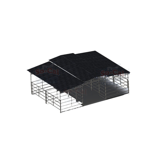 Mare Motel with (4) 12x12 Stalls and 10ft Breezeway 5-Rail (WOOD INSERTABLE PANELS)